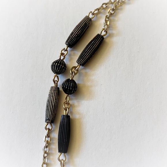 VTG Deco Style Gold Wash Sterling Black Bead Double Strand Necklace - Picture 7 of 15